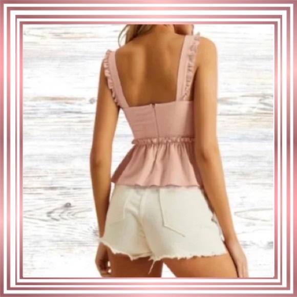 Pink Ruched Ruffle-Trim Sleeveless Crop Top - Picture 2 of 3